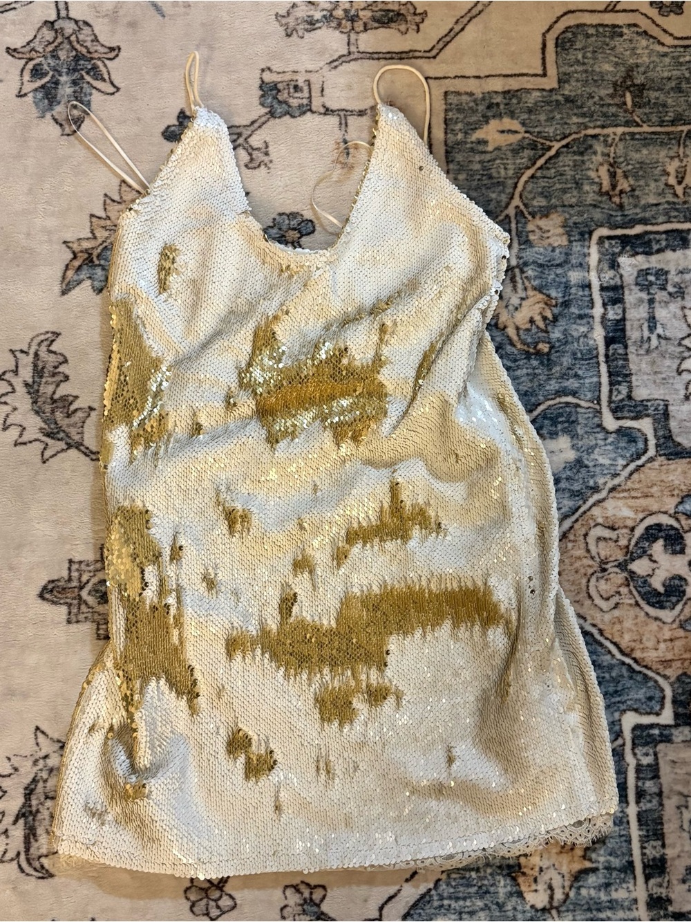 Free People White and Gold Reversible Sequin Slip Dress